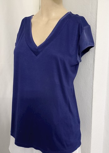 Lacivert V Yaka Kısa Kollu Kadın Bluz - Görsel 2