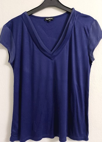 Lacivert V Yaka Kısa Kollu Kadın Bluz - Görsel 7