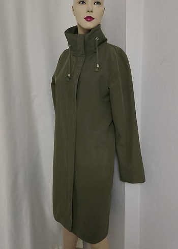 Kadın Haki Uzun Kesim Yüksek Yakalı Yağmurluk - Görsel 4