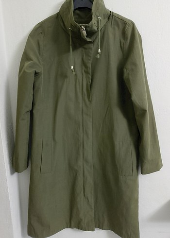 Kadın Haki Uzun Kesim Yüksek Yakalı Yağmurluk - Görsel 10