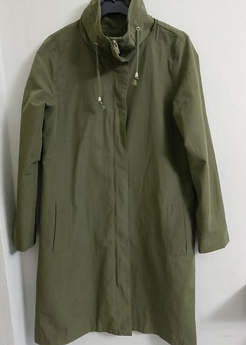 Kadın Haki Uzun Kesim Yüksek Yakalı Yağmurluk - Görsel 11