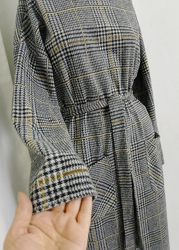 Gri Ekose Desenli Boğazlı Uzun Elbise - Görsel 5