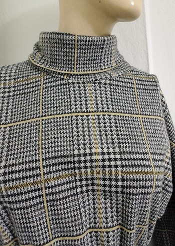 Gri Ekose Desenli Boğazlı Uzun Elbise - Görsel 6