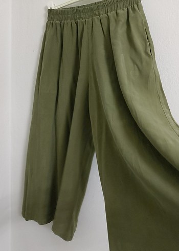 Kadın Haki Renk Piliseli Keten Pantolon - Görsel 4