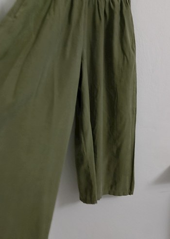 Kadın Haki Renk Piliseli Keten Pantolon - Görsel 5