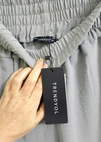 Gri Keten Kadın Bol Pantolon - Görsel 3
