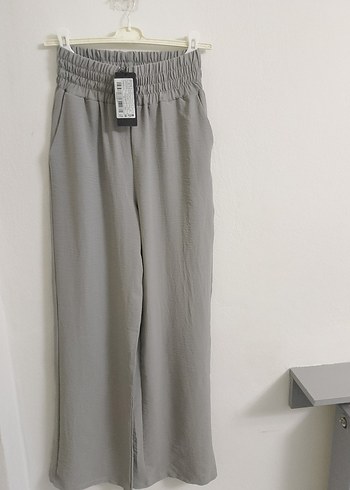 Gri Keten Kadın Bol Pantolon - Görsel 6