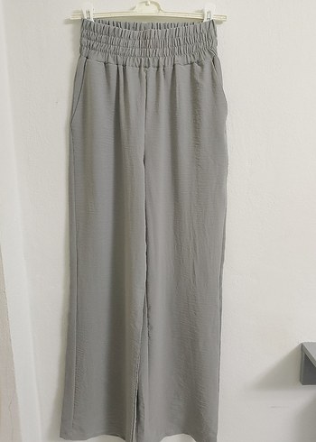 Gri Keten Kadın Bol Pantolon - Görsel 2