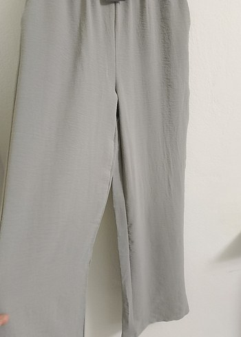 Gri Keten Kadın Bol Pantolon - Görsel 7