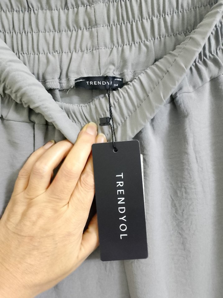 Gri Keten Kadın Bol Pantolon - Görsel 3