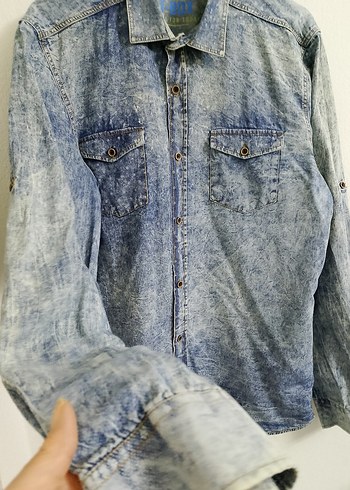 Gri Mavi Denim Erkek Gömlek - Görsel 5