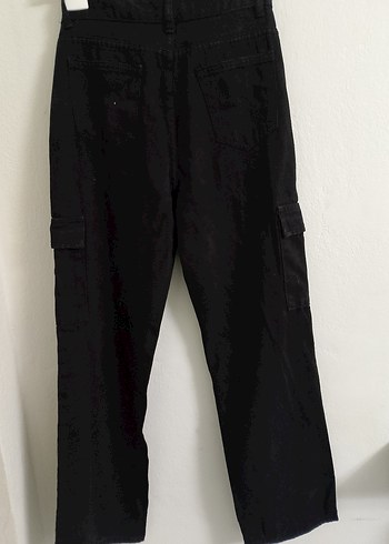 Siyah Bol Kesim Midi Kot Pantolon - Görsel 2