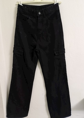 Siyah Bol Kesim Midi Kot Pantolon - Görsel 4