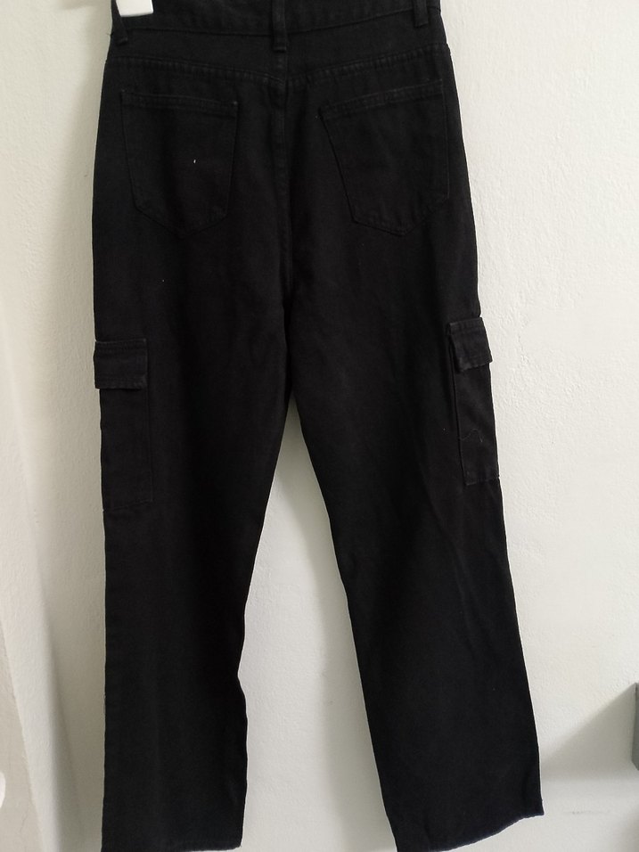 Siyah Bol Kesim Midi Kot Pantolon - Görsel 2