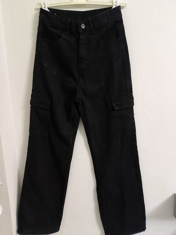 Siyah Bol Kesim Midi Kot Pantolon - Görsel 4