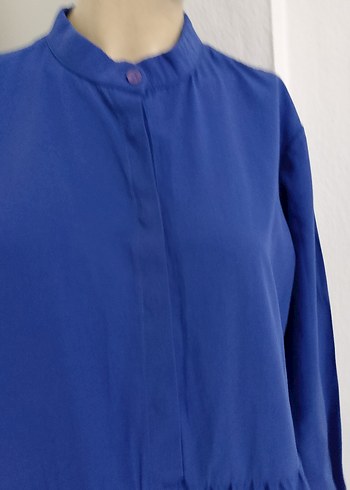 Uzun Mavi Fırfırlı Bohem Elbise - Görsel 7