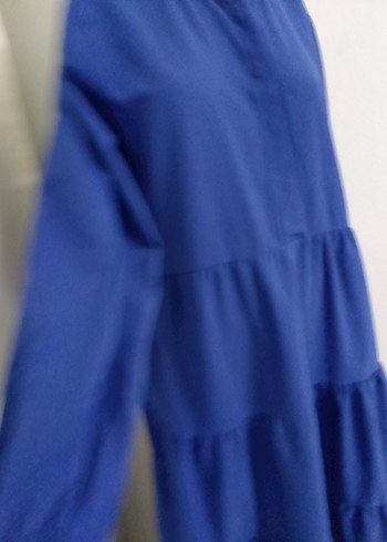 Uzun Mavi Fırfırlı Bohem Elbise - Görsel 4