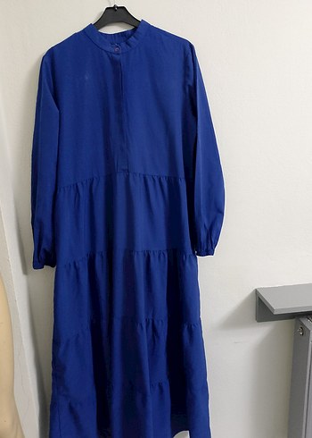 Uzun Mavi Fırfırlı Bohem Elbise - Görsel 5