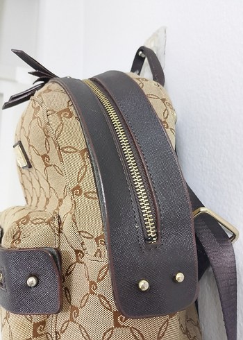 Bej Baskılı Süet Kadın Sırt Çantası - Görsel 3