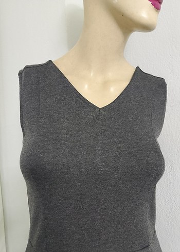 Gri V Yaka Kolsuz Kadın Triko buluz - Görsel 3