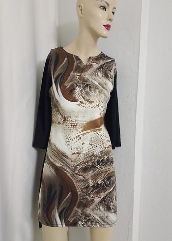 Kahverengi Yılan Desenli Hamile Tunik - Görsel 4