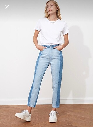 renk bloklu mom jean