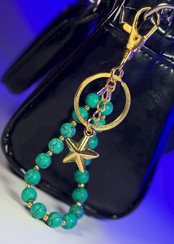 Boncuklu Turkuaz Bohem Anahtarlık - Görsel 3