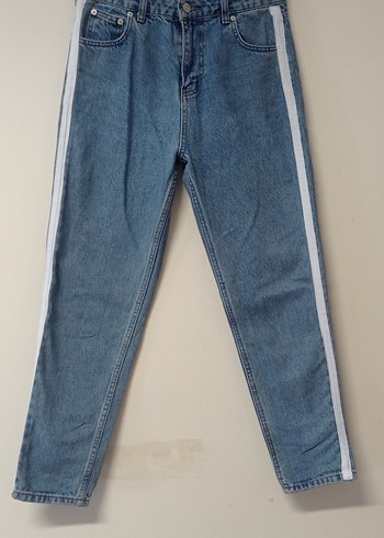 Çizgili Mavi Kadın Denim Pantolon