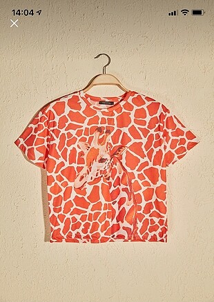 Zürafa baskılı turuncu t-Shirt