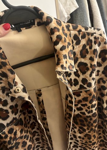 Kahverengi Leopar Desenli Süet Kadın Kaban - Görsel 2