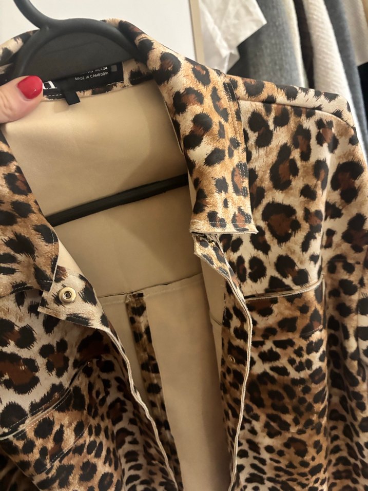 Kahverengi Leopar Desenli Süet Kadın Kaban - Görsel 2