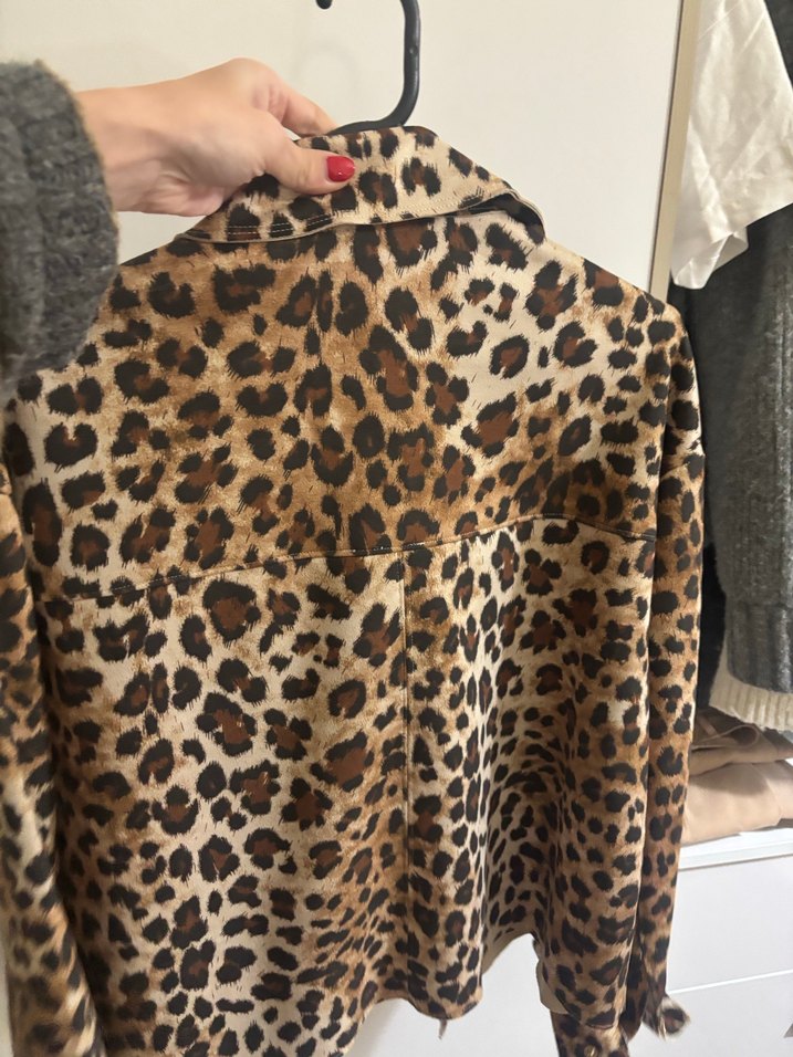 Kahverengi Leopar Desenli Süet Kadın Kaban - Görsel 3