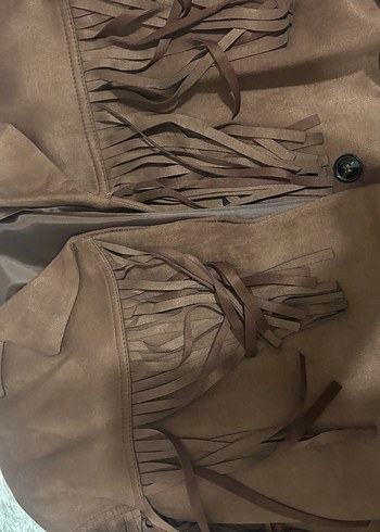 Kadın Kahverengi Süet Püsküllü Deri Ceket - Görsel 3