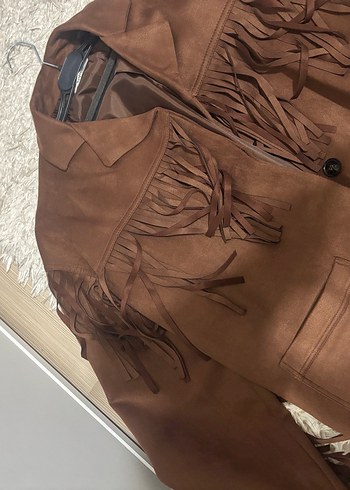 Kadın Kahverengi Süet Püsküllü Deri Ceket - Görsel 2