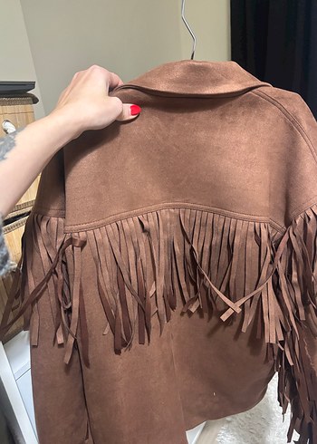 Kadın Kahverengi Süet Püsküllü Deri Ceket - Görsel 4