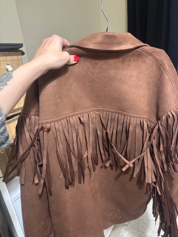 Kadın Kahverengi Süet Püsküllü Deri Ceket - Görsel 4