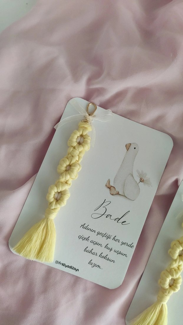 Makrome papatya anahtarlik - Görsel 3