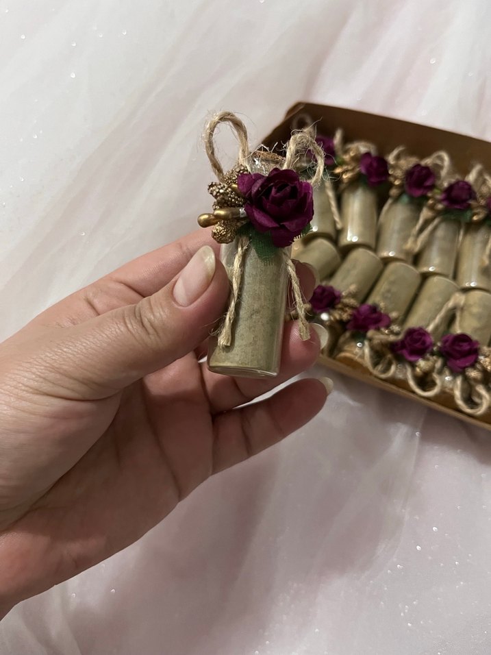 Mürdüm  Güllü cam kına Hediye Şişesi - Görsel 3