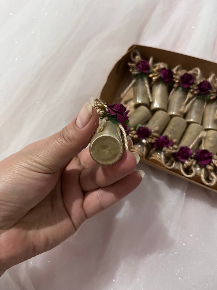 Mürdüm  Güllü cam kına Hediye Şişesi - Görsel 4