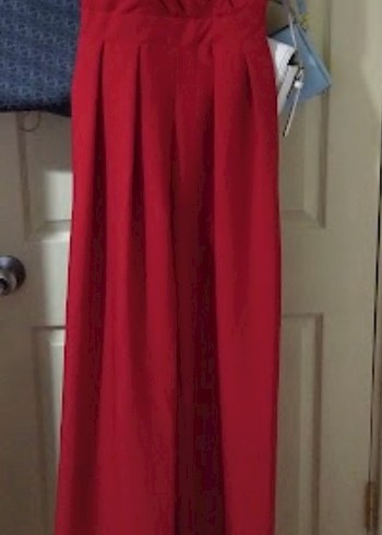 Kemerli Kırmızı Midi Kadın Tulum - Görsel 2