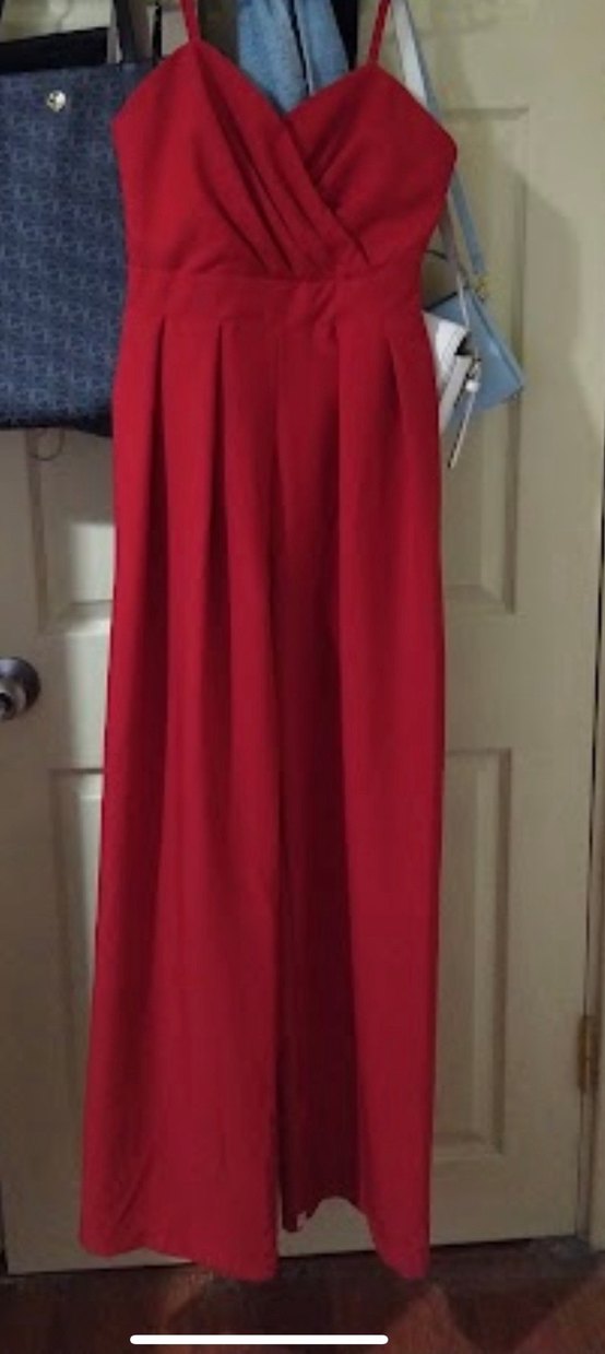 Kemerli Kırmızı Midi Kadın Tulum - Görsel 2