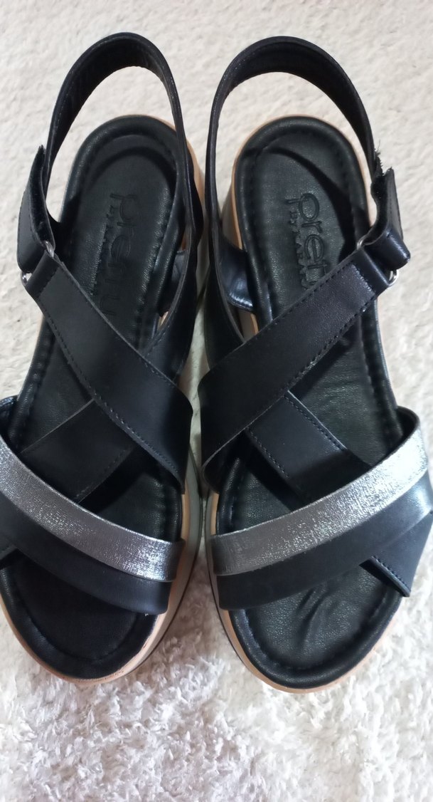 Tokalı Siyah Gri Dolgu Topuklu Kadın Sandalet - Görsel 4