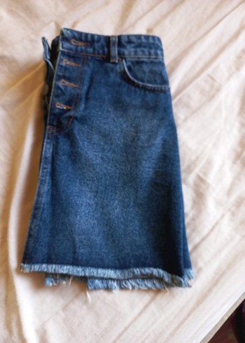 Düğmeli Lacivert Denim kisa etek - Görsel 4