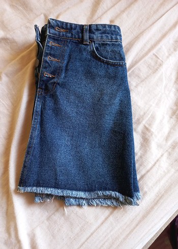 Düğmeli Lacivert Denim kisa etek - Görsel 6