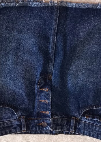 Düğmeli Lacivert Denim kisa etek - Görsel 2