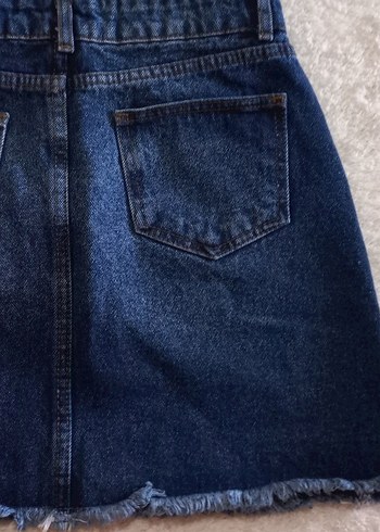 Düğmeli Lacivert Denim kisa etek - Görsel 5