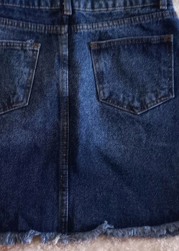 Düğmeli Lacivert Denim kisa etek - Görsel 7