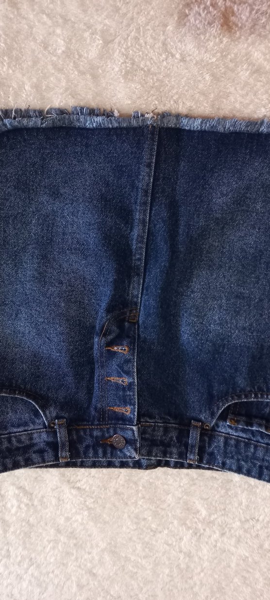 Düğmeli Lacivert Denim kisa etek - Görsel 2