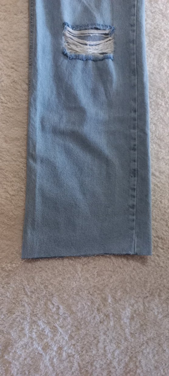 Yırtık Detaylı  Mavi Bol Kesim Kadın Jean - Görsel 3