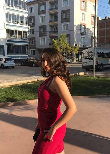 Kırmızı Drapeli Uzun V Yaka Elbise - Görsel 2